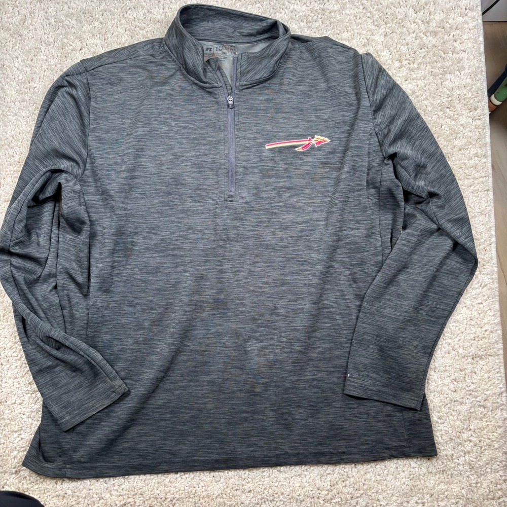 Russell Athletic Men XXL Dri Power 1/4 Zip Pullover Gray Space‎ Dye FSU Noles